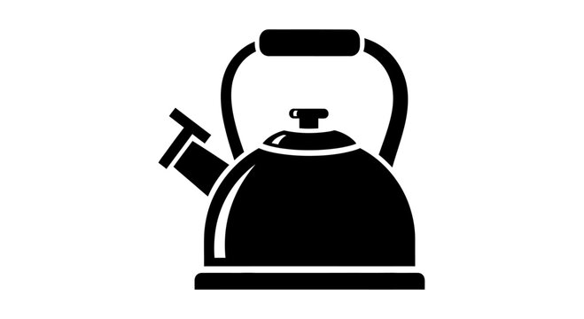 Black Silhouette Icon of a Classic Stovetop Whistling Tea Kettle