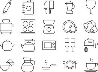 Fototapeta premium Black and white of various household and office including tools, kitchenware, electronics, and furniture