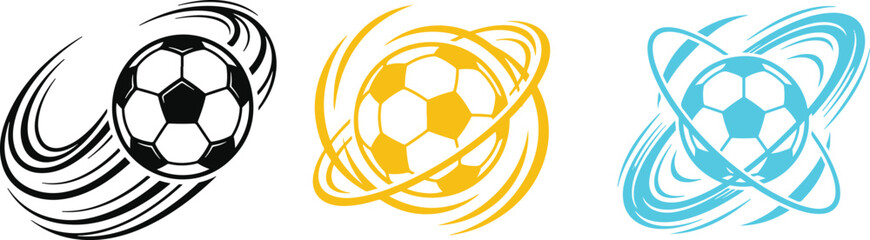 Football Ball Orbit Icons Bundle, Creative Soccer Motion Symbols and Speed Emblem Vector Set © MINHAJUR