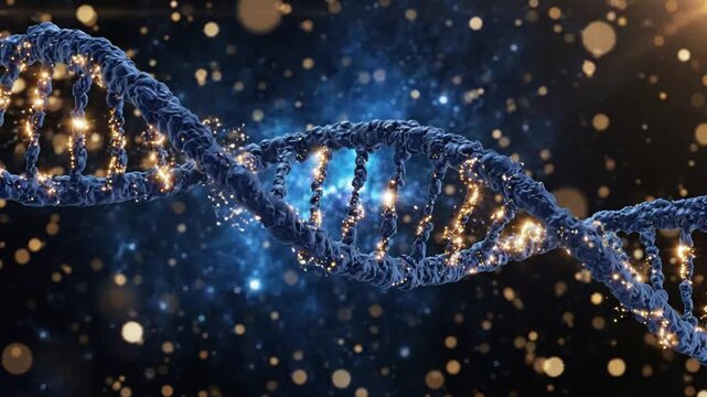 Glowing dna helix rotating in abstract space, scientific genetic research concept, 3 d molecular structure animation for medical technology