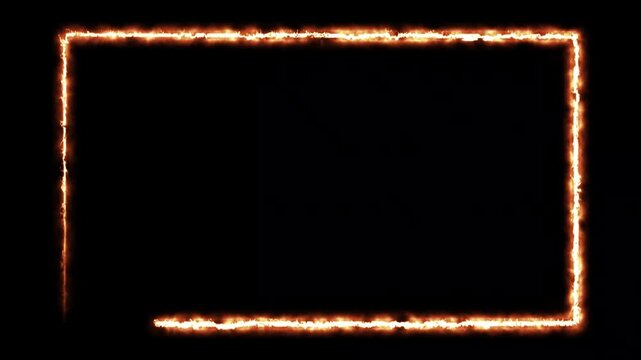 Fire neon light rectangle frame loop animated background. Burning neon lights frame box animation seamless loop, alpha channel. 4k video