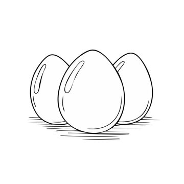 Three Oval Farm Fresh Eggs in Sketch Style on White