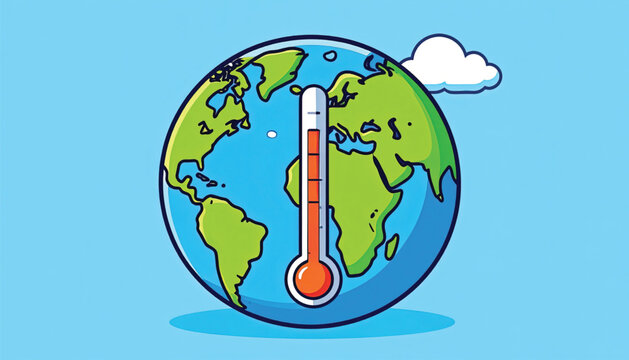 Earth with thermometer on globe rising.