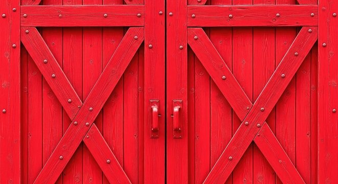 A seamless red barn door pattern featuring aged wood grain, rustic textures, and vintage farmhouse charm, perfect for tileable backgrounds, wood, natural, aged
