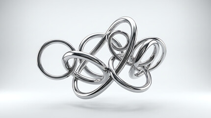 Fototapeta premium Metallic puzzle sculpture with interconnected loops, abstract geometric art