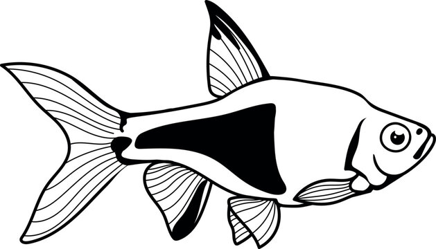 A simple black vector drawing of a Rasbora heteromorpha aquarium fish in profile.