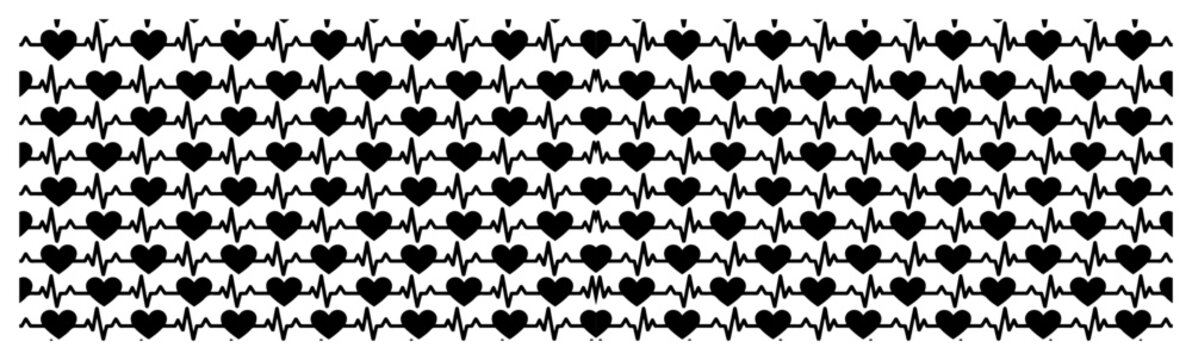 Heartbeat pulse rhythm with small hearts seamless medical pattern in minimalist style