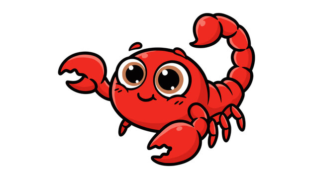 Adorable small red scorpion cartoon character illustration with scorpion