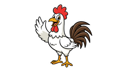 Happy white rooster standing and waving with greeting agriculture livestock © MSTRUNA