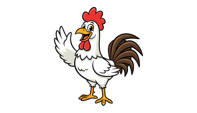 Happy white rooster standing and waving with greeting agriculture livestock