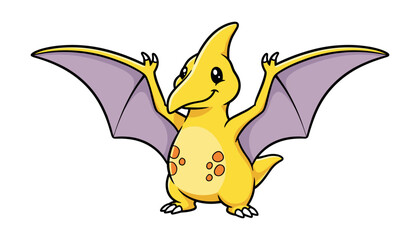 Cute cartoon pterodactyl dinosaur character illustration with dinosaur, creature © MSTRUNA
