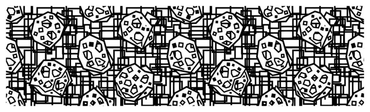 Geometric pattern with irregular crystal shapes and square grid lines in abstract modern style