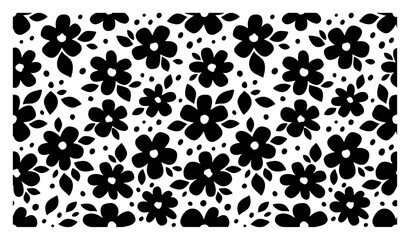 Fototapeta premium Floral silhouette pattern with simple flowers and leaves in minimalist botanical style