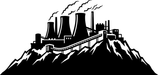 Obraz premium Industrial Power Plant and Factory on Mountain Silhouette