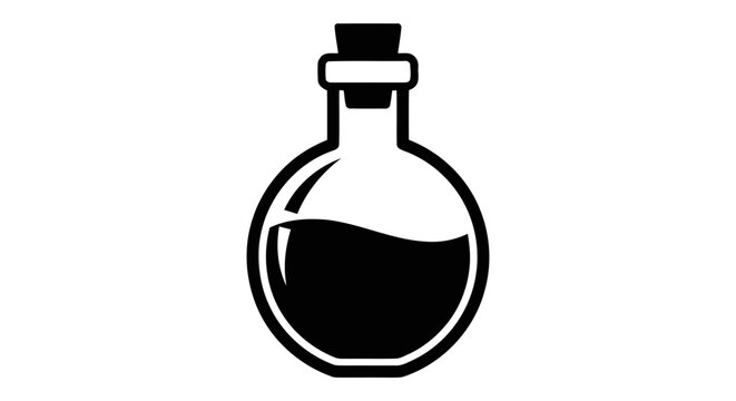Vector illustration of potion bottle icon, magic elixir flask with liquid, vector illustration on a transparent background