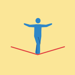 Fototapeta premium Man balancing on tightrope, concept of risk and stability