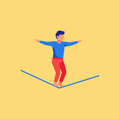 Fototapeta premium Man balancing on a tightrope, concept of risk and focus