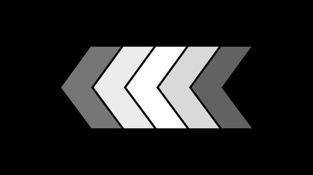 Abstract chevron arrow pattern with grey gradient stripes pointing left on a black background