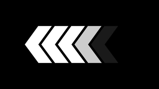 Set of four simple grey chevron arrow icons pointing left in a row on a solid black background for design elements and directional graphics