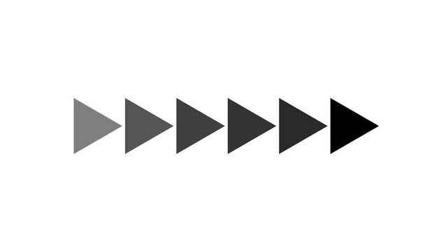 Set of black triangle arrow icons arranged in a horizontal row showing a gradient of color intensity from light grey to dark black for design elements