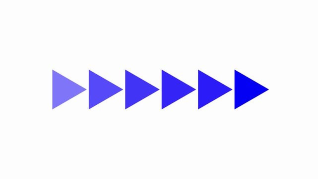 A row of blue triangles pointing right with a gradient effect showing motion and direction for modern web design elements and digital interface graphics