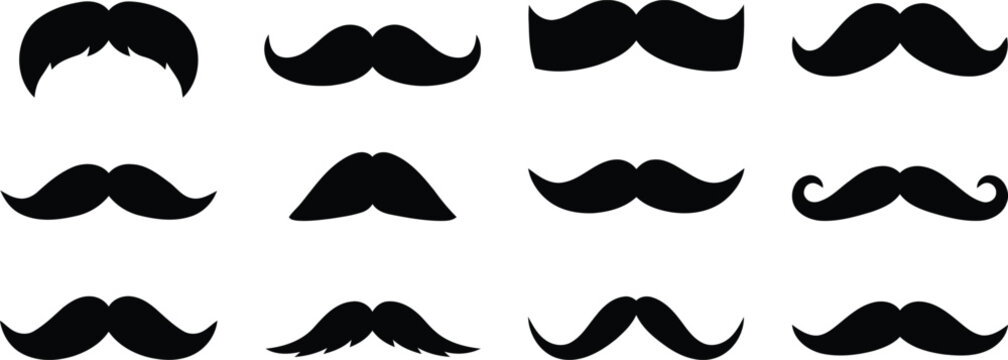 Set of black mustache silhouettes