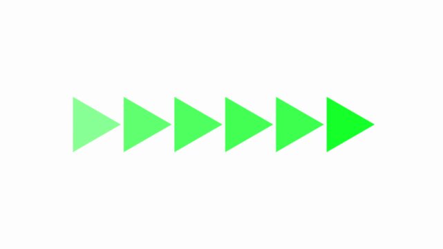 A row of simple green triangle arrow shapes pointing to the right isolated on a plain background for use in modern design projects and digital interface navigation elements