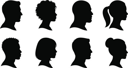 Human Face Profile Silhouette Collection with Male Female Portrait Vector Design Elements © Marzina