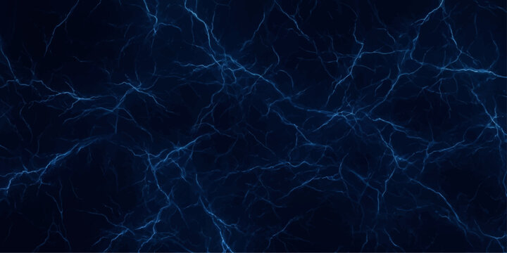 Lightning storm in dark night sky with electric blue lightning bolts and thunder energy flash illustration background