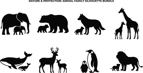 Wild Animal Family Silhouette Bundle Collection for Nature Protection and Wildlife Conservation Design © Marzina