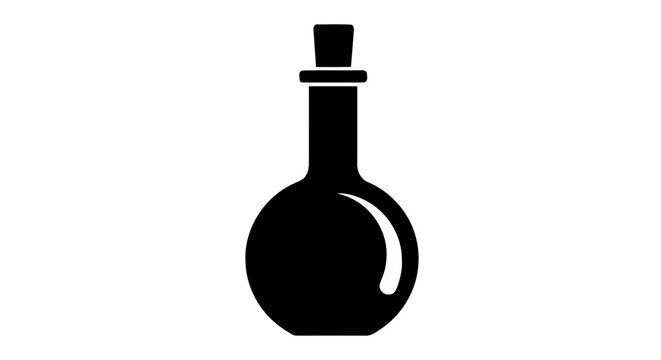 Vector illustration of black silhouette of a glass bottle with a cork stopper on a transparent background