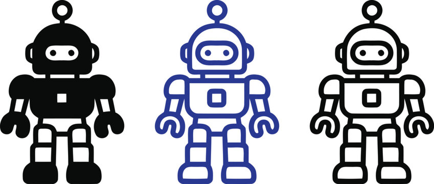 Three colorful robot icons