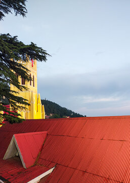 Historic Christ Church at The Ridge Shimla Illuminated During Blue Hour . Stock 