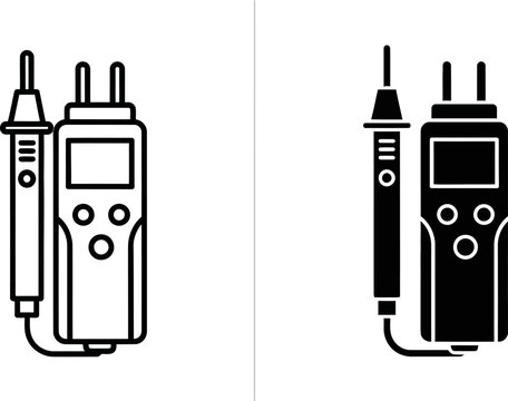 Electrical tester device with probes and digital display on white background in line and solid styles