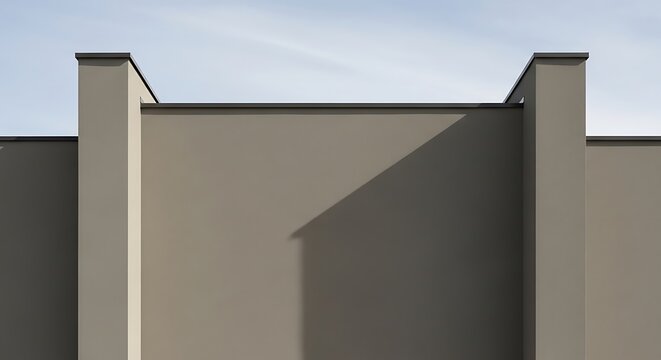 Minimalist facade featuring cimento queimado wall texture with clean lines and architectural geometry under a clear blue sky in modern building design