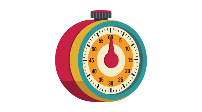 Colorful 3d kitchen timer icon isolated on white background depicting a classic countdown clock tool for cooking tasks