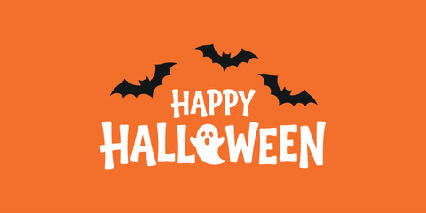 Happy halloween wishes with spooky bats and ghost on orange background for festive season greetings © MSTPIARA