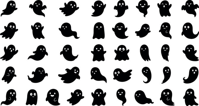 Halloween ghosts silhouettes for spooky decorations and party themes