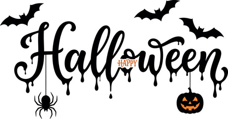 Halloween typography design with bats spider and jack o' lantern for festive celebrations © MSTPIARA