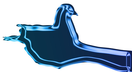 A futuristic blue bird sculpture stands on a transparent background with neon lights. © Nazrul