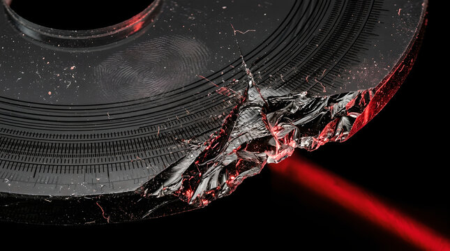 Creative Damaged vinyl record, broken, laser beam, music destruction, vinyl crack 4K