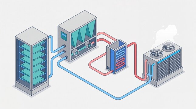 Isometric Infographic of a Data Center Liquid Cooling Loop System