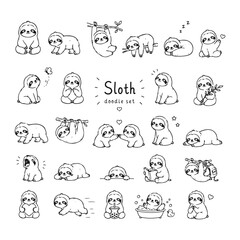 Fototapeta premium Sloth doodles set. Hand drawn vector doodle set on white background