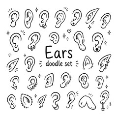 ears doodles set. Hand drawn vector doodle set on white background © Roman