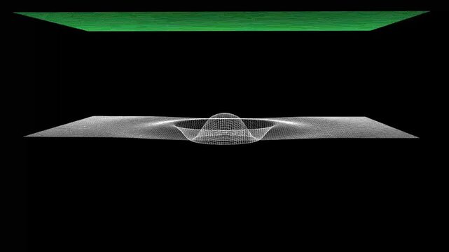 Futuristic 3D Wireframe Grid Wave with Green Digital Data Layer