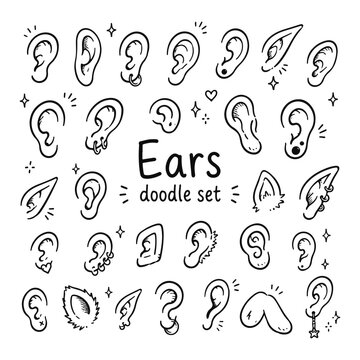ears doodles set. Hand drawn vector doodle set on white background