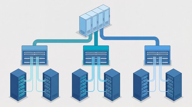 Isometric Infographic of a Data Center Structured Cabling Network Topology
