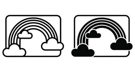 Fototapeta premium Rainbow with clouds icon set in outline and solid black style for weather forecast interface design and nature graphics