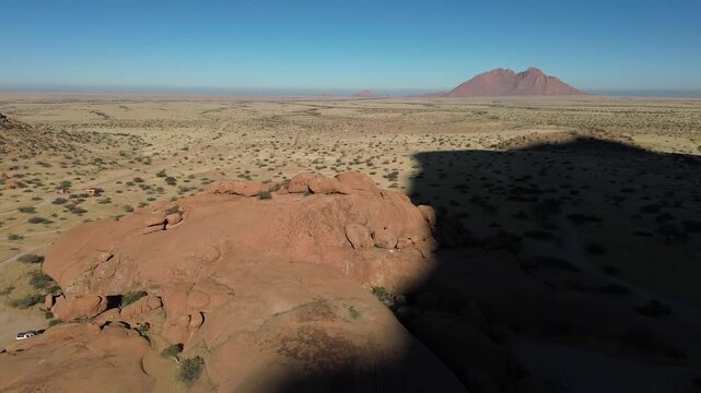 Namibian landscape, drone flight over the arid African savannah