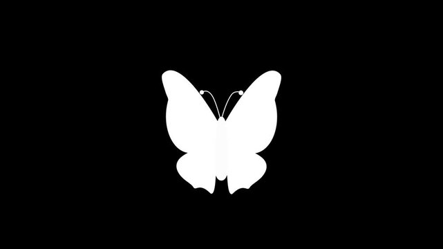Simple white butterfly silhouette icon isolated on a solid black background